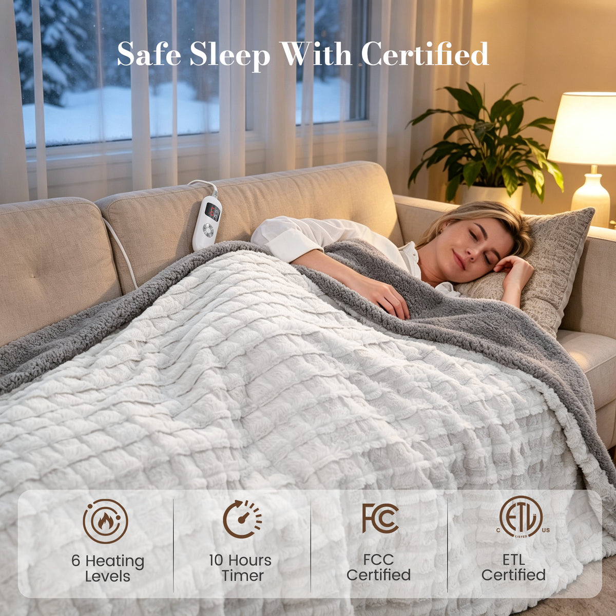 CalFancy Heated Blanket Full Size 72" x 84", Electric Blanket with 6 Heat Levels, 1-10 Hour Auto-Off Timer, Jacquard PV Fleece & Sherpa, Machine Washable, Gray