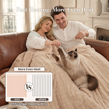 CalFancy Heated Blanket 72" x 84", Soft Faux Fur Full Size Electric Blanket with 6 Heat Settings, 10H Timer, ETL Certified, Machine Washable, Beige