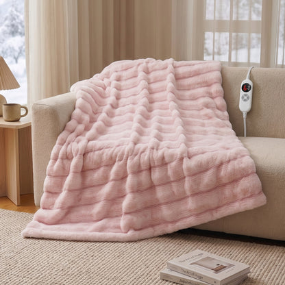 CalFancy Heated Blanket 50"x60", Luxury Faux Fur Electric Blanket with 6 Heat Levels, 1-4H Timer, ETL&FCC Certified, OEKO-TEX Fabric,Fast Heating, Machine Washable, Pink