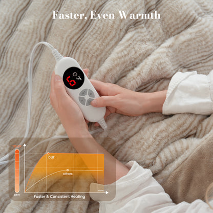 CalFancy Heated Blanket 50"x60", Luxury Faux Fur Electric Blanket with 6 Heat Levels, 1-4H Timer, ETL&FCC Certified, OEKO-TEX Fabric,Fast Heating, Machine Washable, Brown