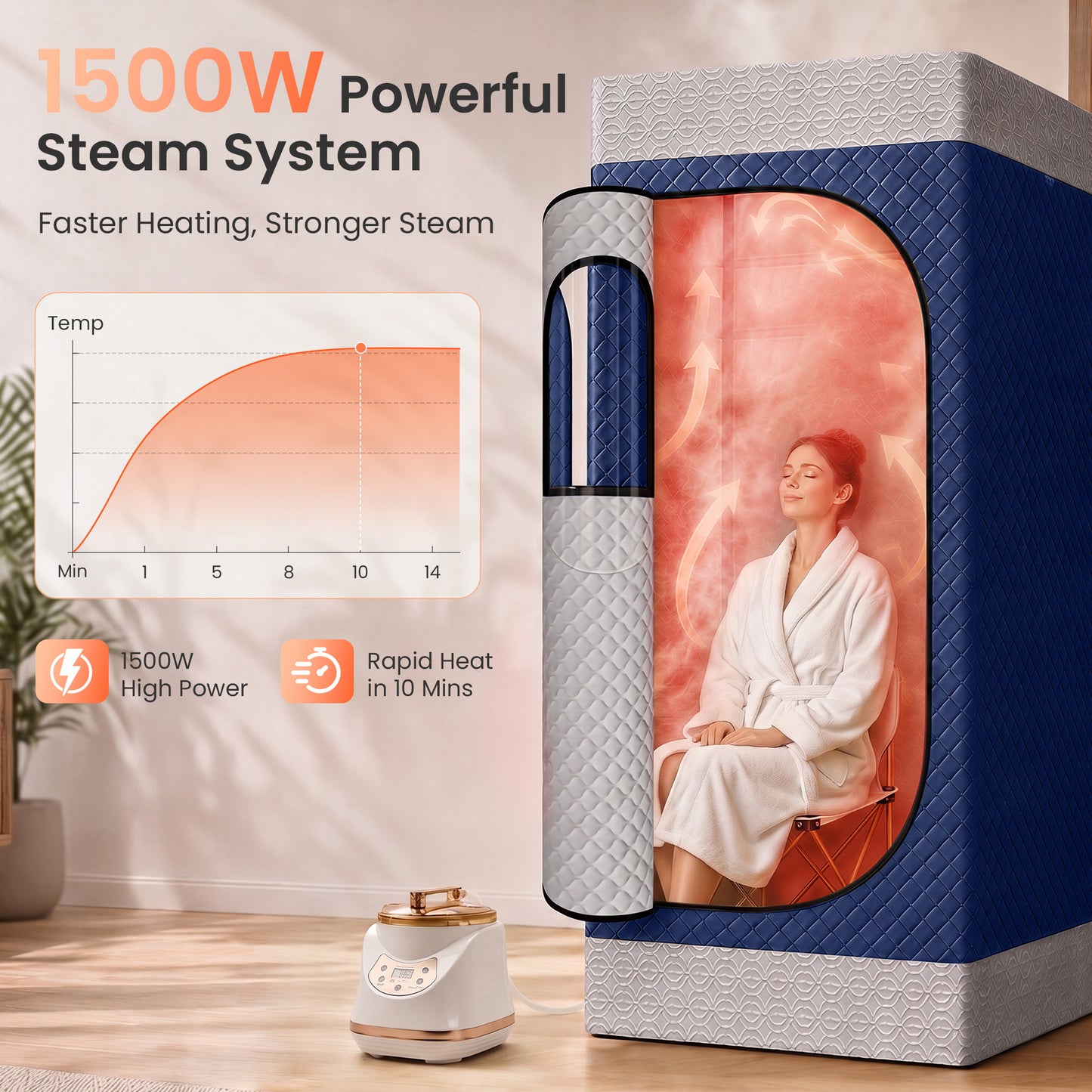 CalFancy Portable Infrared Sauna Box with 1500W / 3L Steamer, Waterproof Red Light Panel, Home Steam Sauna Tent with Timer, 3 Mins Easy Assembly, Blue & Gray