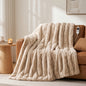 CalFancy Heated Blanket 50" x 60", Faux Fur Electric Blanket with 6 Heat Levels, 1-4 Hour Auto-Off Timer, Wave-Textured Faux Fur & Flannel, Machine Washable, Beige