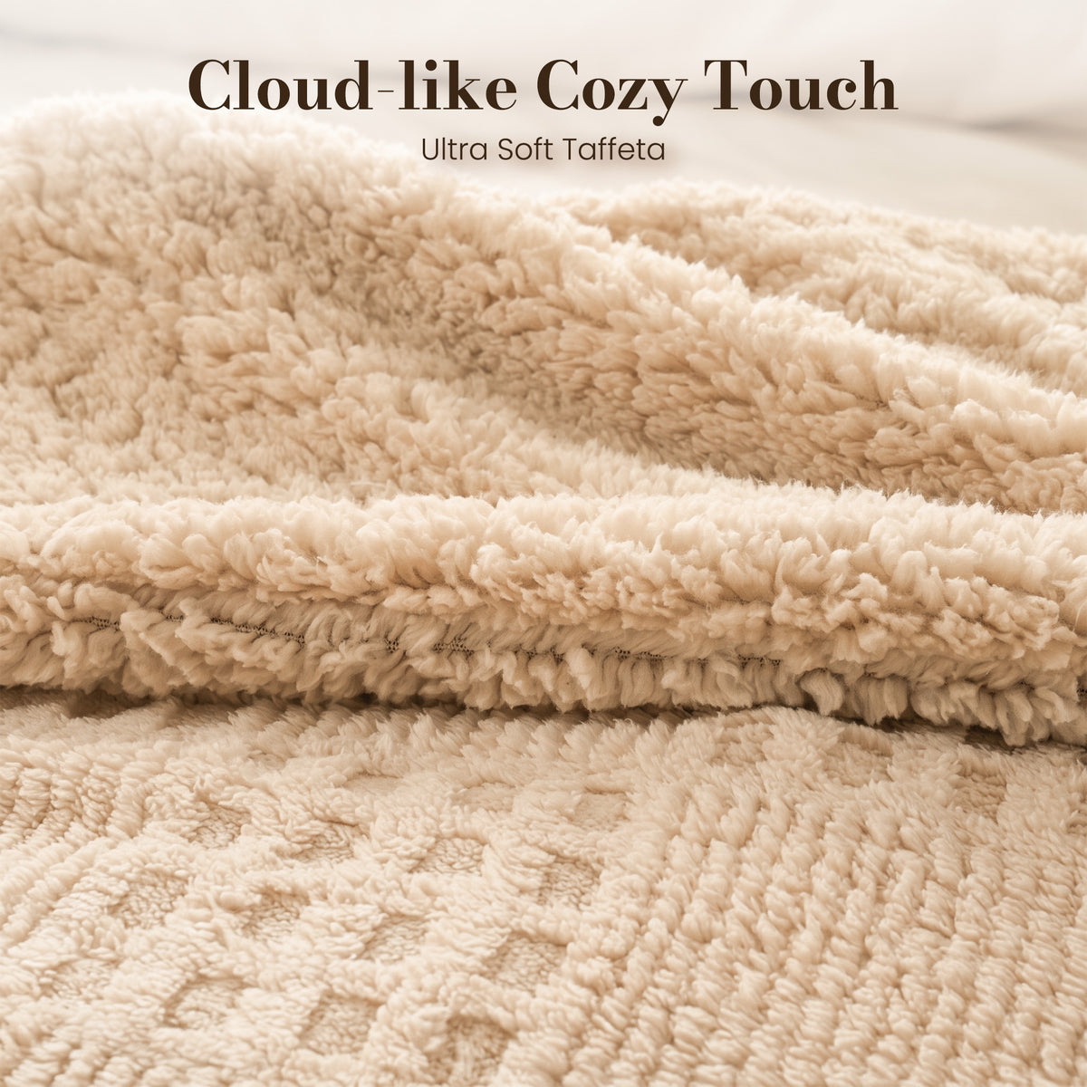 CalFancy Heated Blanket 50" x 72", XL Electric Throw Blanket with 6 Heat Levels, 1-4 Hour Auto-Off Timer, Waffle Taffeta & Sherpa, Machine Washable, Beige