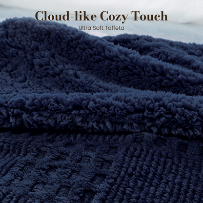 CalFancy Heated Blanket 50" x 72", XL Electric Throw Blanket with 6 Heat Levels, 1-4 Hour Auto-Off Timer, Waffle Taffeta & Sherpa, Machine Washable, Navy Blue
