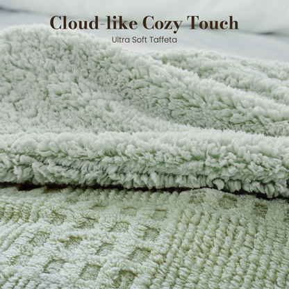 CalFancy Heated Blanket 50" x 72", XL Electric Throw Blanket with 6 Heat Levels, 1-4 Hour Auto-Off Timer, Waffle Taffeta & Sherpa, Machine Washable, Sage Green