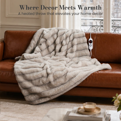CalFancy Heated Blanket 50"x60", Luxury Faux Fur Electric Blanket with 6 Heat Levels, 1-4H Timer, ETL&FCC Certified, OEKO-TEX Fabric,Fast Heating, Machine Washable, Brown