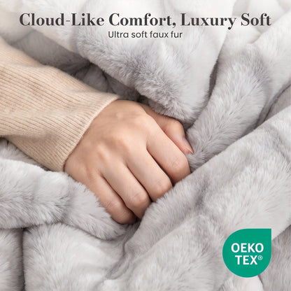 CalFancy Heated Blanket 50" x 60", Faux Fur Electric Blanket with 6 Heat Levels, 1-4 Hour Auto-Off Timer, Wave-Textured Faux Fur & Flannel, Machine Washable, Gray