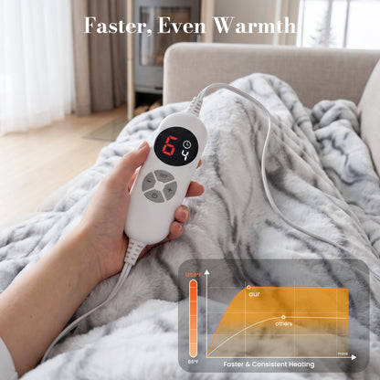 CalFancy Heated Throw Blanket 50" x 60", Faux Fur Electric Blanket with 6 Heat Levels, 1-4 Hour Timer, Overheat Protection, Machine Washable Cozy Blanket, Gray