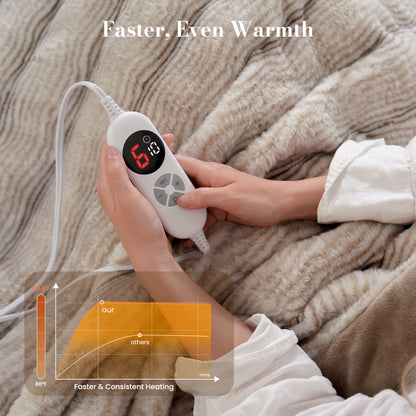CalFancy Heated Blanket Full Size 72" x 84", Soft Faux Fur Electric Blanket with Fast Heating, 6 Heat Settings, 1-10 Hour Timer, ETL & FCC Certified, OEKO-TEX Fabric, Brown