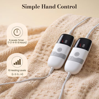 CalFancy Heated Blanket Queen Size, 84"x90" Electric Blanket with Dual Controllers, Ultra Soft Taffeta & Sherpa, Waffle Texture Design, 10 Heat Levels, 8H Timer, ETL&FCC Certified, Light Brown