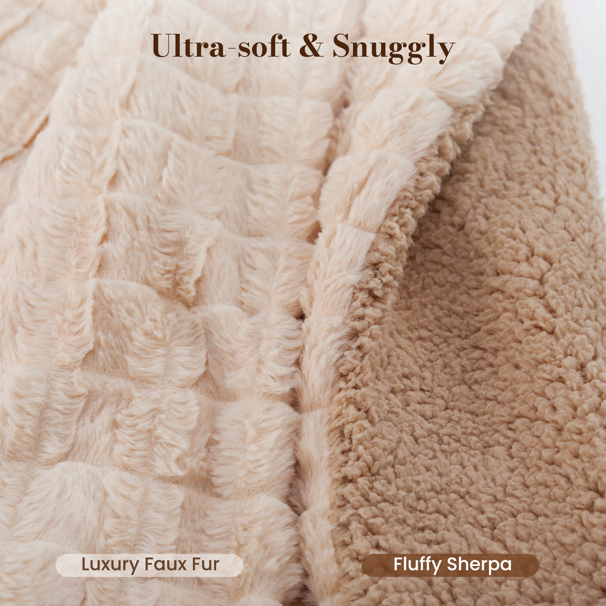 CalFancy Heated Blanket 50" x 72", XL Electric Throw Blanket with 6 Heat Levels, 1-4 Hour Auto-Off Timer, Soft Jacquard PV Fleece & Sherpa, Machine Washable, Beige
