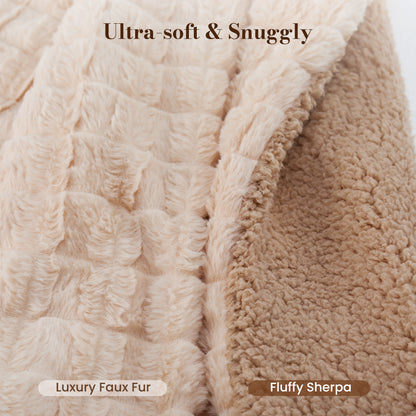 CalFancy Heated Blanket 50" x 72", XL Electric Throw Blanket with 6 Heat Levels, 1-4 Hour Auto-Off Timer, Soft Jacquard PV Fleece & Sherpa, Machine Washable, Beige