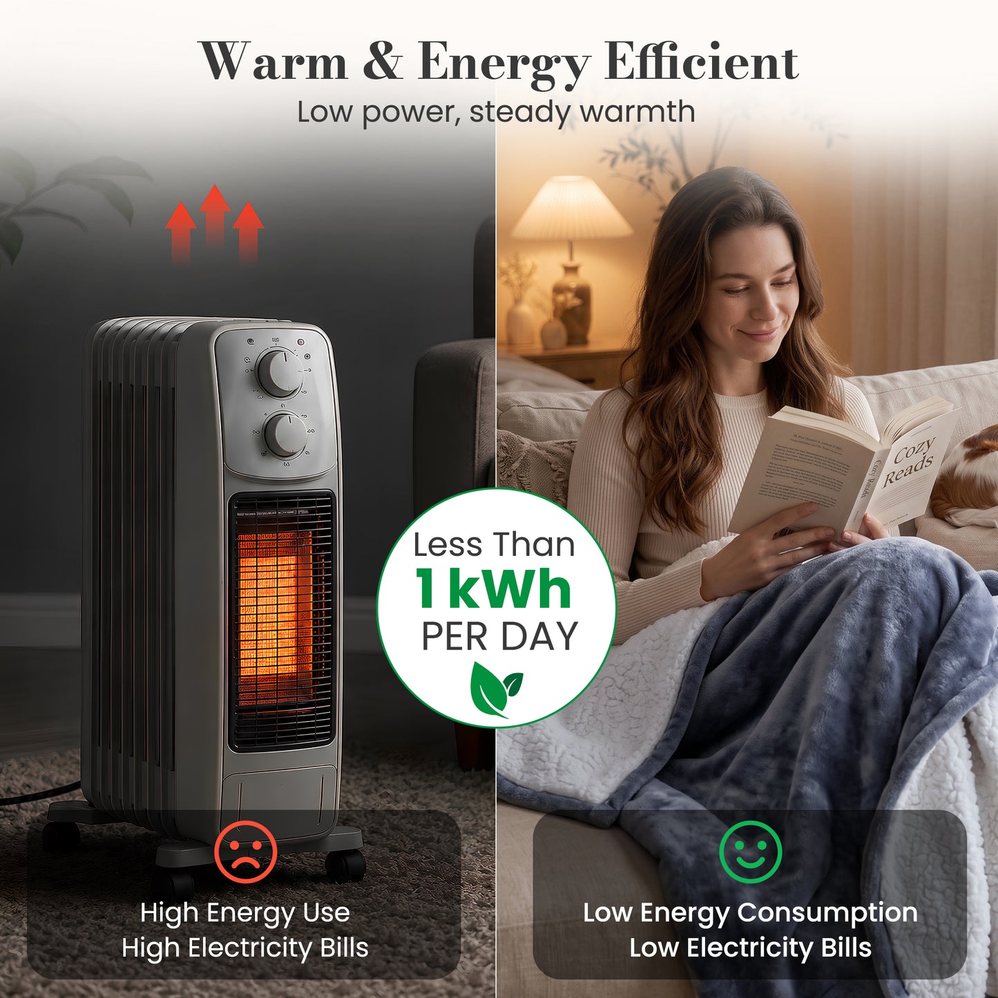 Calfancy Heated Blanket 50"×72", Oversized Electric Blanket with 6 Heat Levels, 4H Timer, ETL & FCC Certified, Fast Heating, OEKO-TEX Fabric, Gray