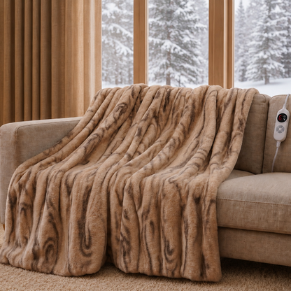 CalFancy Heated Blanket 50" x 60", Faux Fur Electric Blanket with 6 Heat Levels, 1-4 Hour Timer, OEKO-TEX Fabric, Machine Washable Cozy Blanket, Brown