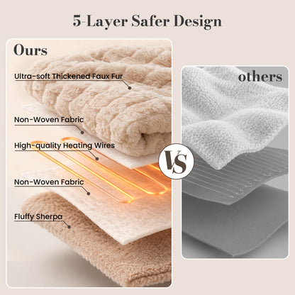 CalFancy Heated Throw Blanket 50" x 72", XL Faux Fur Electric Blanket with 6 Heat Settings 4H Timer ETL&FCC Certified Machine Washable for Couch Bed, Beige