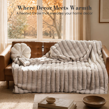 CalFancy Heated Blanket Full Size 72" x 84", Soft Faux Fur Electric Blanket with Fast Heating, 6 Heat Settings, 1-10 Hour Timer, ETL & FCC Certified, OEKO-TEX Fabric, Brown
