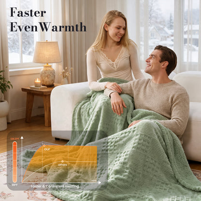 CalFancy Heated Blanket 50" x 72", XL Electric Throw Blanket with 6 Heat Levels, 1-4 Hour Auto-Off Timer, Waffle Taffeta & Sherpa, Machine Washable, Sage Green