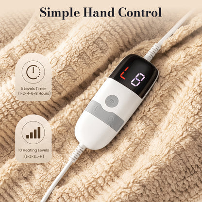 CalFancy Full Size Heated Blanket, 72" x 84" Electric Blanket with Ultra Soft Taffeta & Sherpa, Waffle Texture Design, 10 Heat Levels, 8H Timer, ETL&FCC Certified, Light Brown