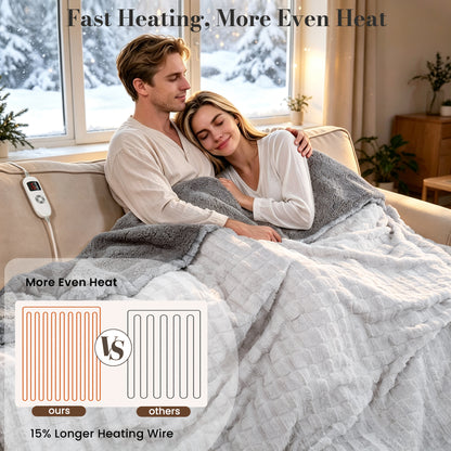 CalFancy Heated Blanket Full Size 72" x 84", Electric Blanket with 6 Heat Levels, 1-10 Hour Auto-Off Timer, Jacquard PV Fleece & Sherpa, Machine Washable, Gray