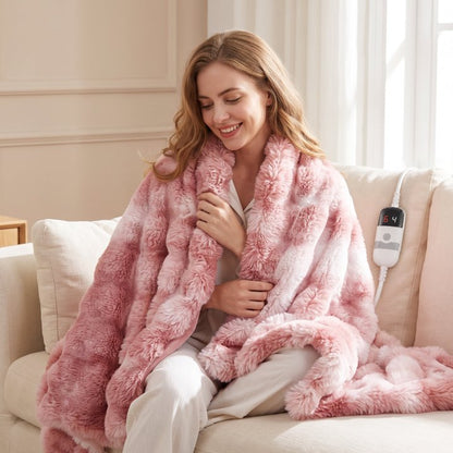 CalFancy Heated Blanket 50" x 60", Luxury Faux Fur Electric Blanket with Bubble Texture, 6 Heat Settings, 4H Timer, Machine Washable, Tie Dye Pink