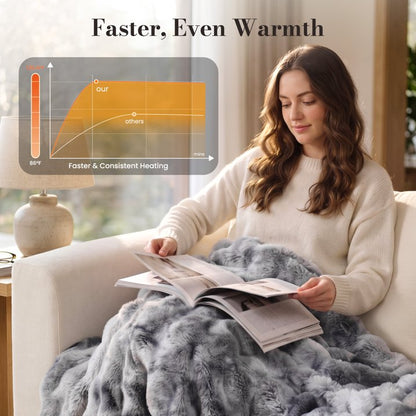 CalFancy Heated Blanket 50" x 60", Luxury Faux Fur Electric Blanket with Bubble Texture, 6 Heat Settings, 4H Timer, Machine Washable, Tie Dye Gray