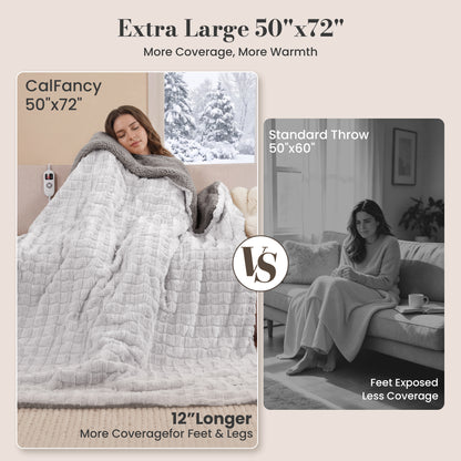 CalFancy Heated Blanket 50" x 72", XL Electric Throw Blanket with 6 Heat Levels, 1-4 Hour Auto-Off Timer, Soft Jacquard PV Fleece & Sherpa, Machine Washable, Gray