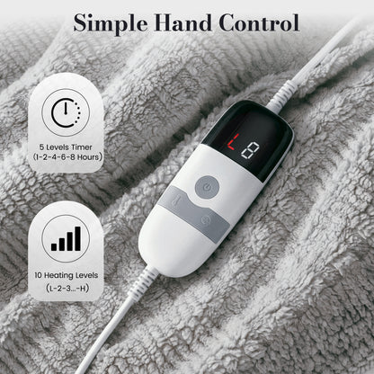CalFancy Heated Blanket Full Size 72" x 84", Electric Blanket with 10 Heat Levels, 1-8 Hour Auto-Off Timer, Waffle Taffeta & Sherpa, Machine Washable, Gray