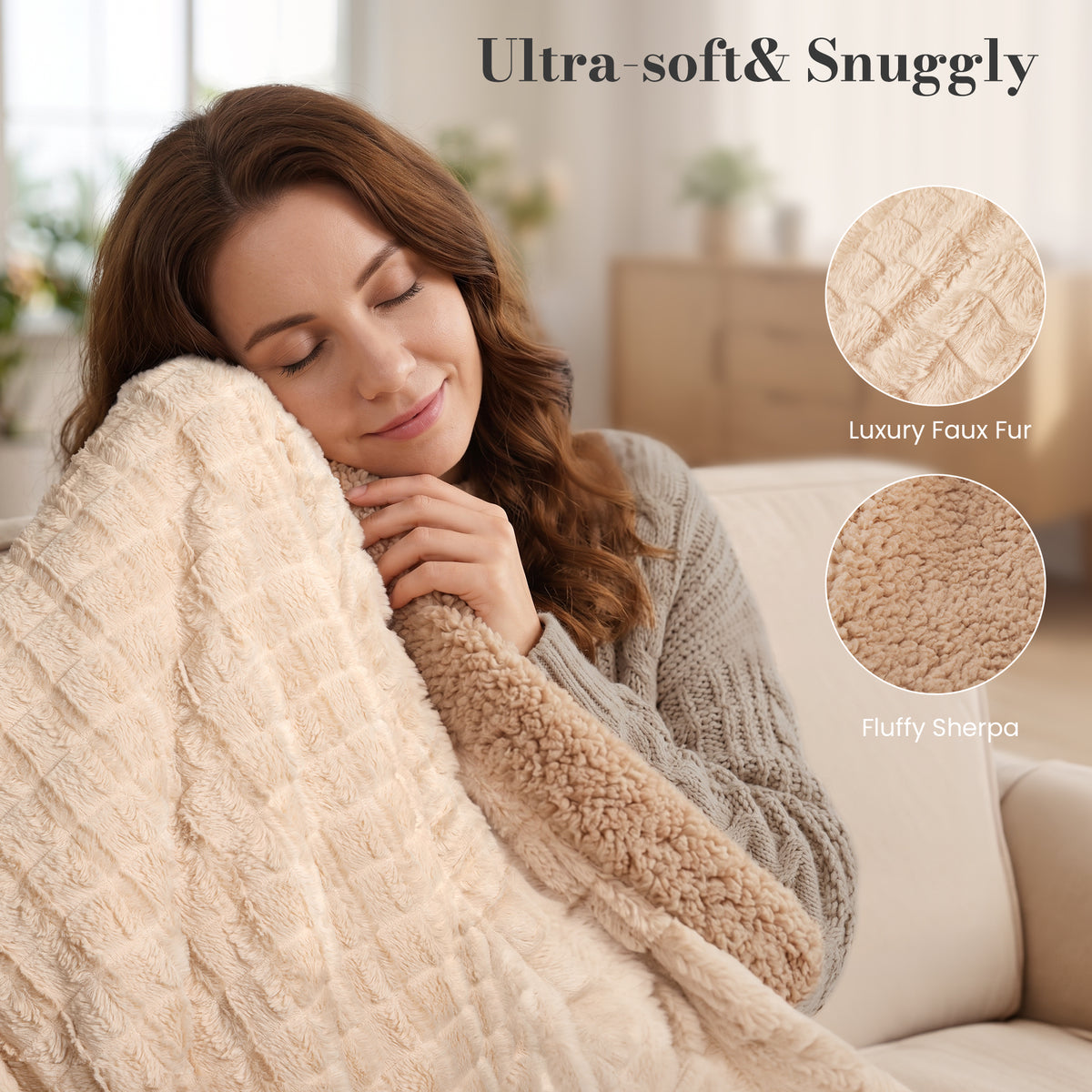 CalFancy Heated Blanket Full Size 72" x 84", Electric Blanket with 6 Heat Levels, 1-10 Hour Auto-Off Timer, Jacquard PV Fleece & Sherpa, Machine Washable, Beige