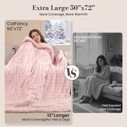 CalFancy Heated Blanket 50" x 72", XL Electric Throw Blanket with 6 Heat Levels, 1-4 Hour Auto-Off Timer, Soft Jacquard PV Fleece & Sherpa, Machine Washable, Pink