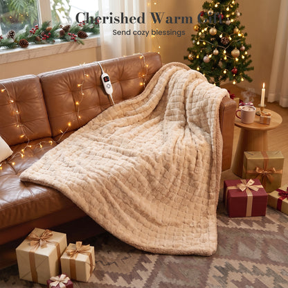 CalFancy Heated Throw Blanket 50" x 72", XL Faux Fur Electric Blanket with 6 Heat Settings 4H Timer ETL&FCC Certified Machine Washable for Couch Bed, Beige