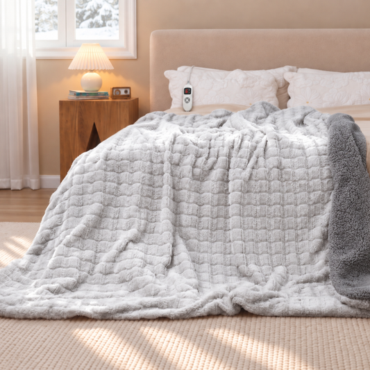 CalFancy Heated Blanket Full Size 72" x 84", Electric Blanket with 6 Heat Levels, 1-10 Hour Auto-Off Timer, Jacquard PV Fleece & Sherpa, Machine Washable, Gray