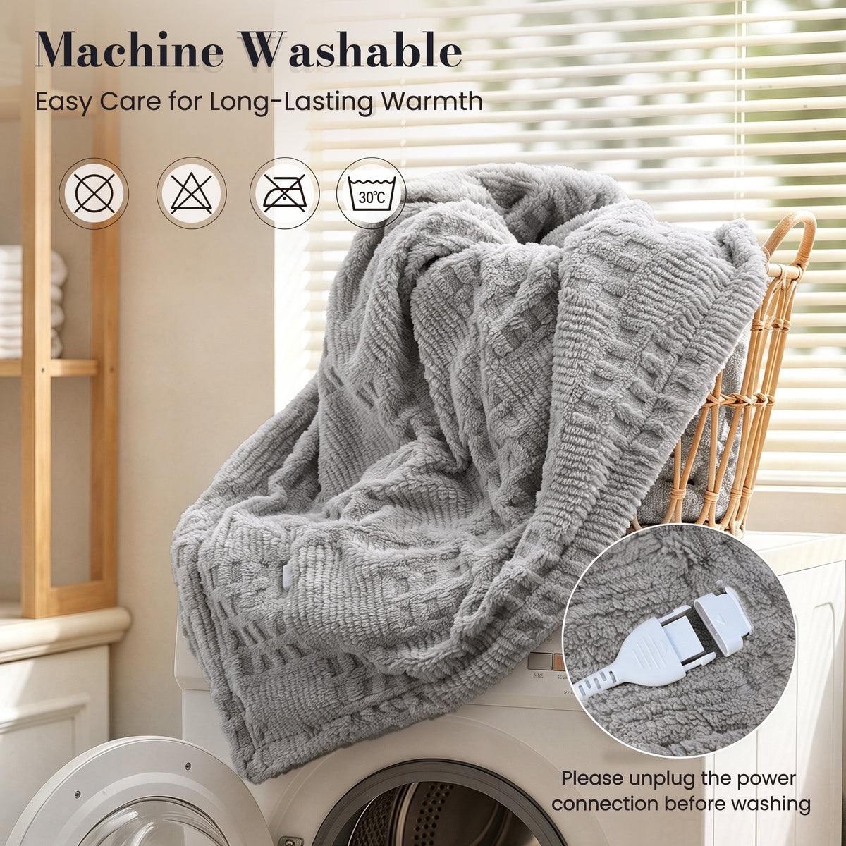 CalFancy Heated Blanket 50"x72", Oversized Electric Blanket with Ultra Soft Taffeta & Sherpa, Waffle Texture Design, 6 Heat Levels, 4H Timer, ETL&FCC Certified, OEKO-TEX Fabric, Gray