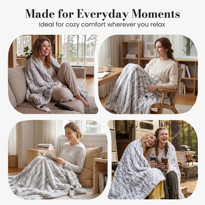 CalFancy Heated Throw Blanket 50" x 60", Faux Fur Electric Blanket with 6 Heat Levels, 1-4 Hour Timer, Overheat Protection, Machine Washable Cozy Blanket, Gray