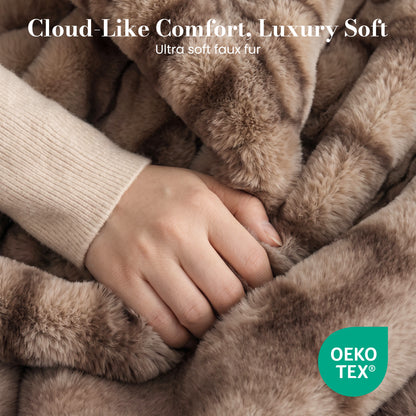 CalFancy Heated Blanket 50" x 60", Faux Fur Electric Blanket with 6 Heat Levels, 1-4 Hour Auto-Off Timer, Wave-Textured Faux Fur & Flannel, Machine Washable, Brown
