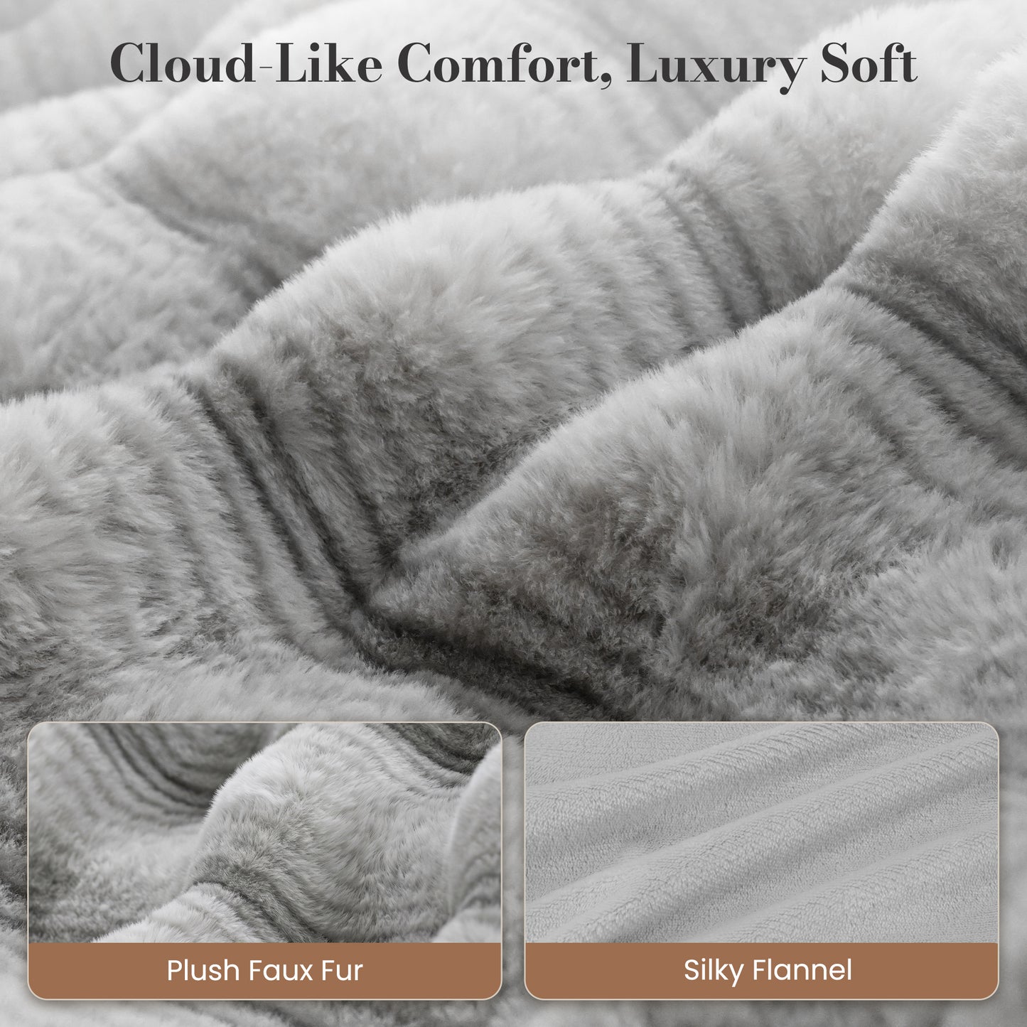 CalFancy Heated Blanket 50"x60", Luxury Faux Fur Electric Blanket with 6 Heat Levels, 1-4H Timer, ETL&FCC Certified, OEKO-TEX Fabric,Fast Heating, Machine Washable, Gray