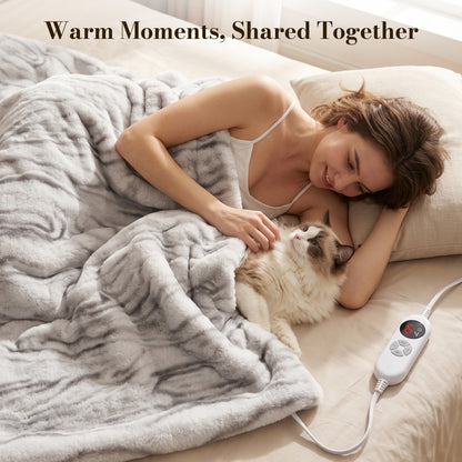 CalFancy Heated Blanket 50" x 60", Faux Fur Electric Blanket with 6 Heat Levels, 1-4 Hour Auto-Off Timer, Wave-Textured Faux Fur & Flannel, Machine Washable, Gray