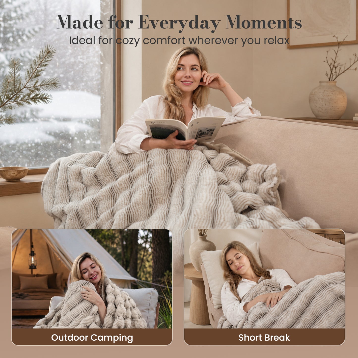 CalFancy Heated Blanket 50"x60", Luxury Faux Fur Electric Blanket with 6 Heat Levels, 1-4H Timer, ETL&FCC Certified, OEKO-TEX Fabric,Fast Heating, Machine Washable, Brown
