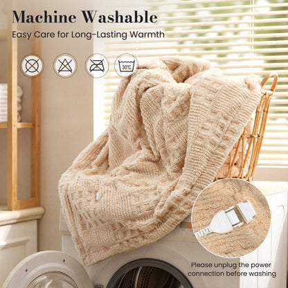CalFancy Heated Blanket 50"x72", Oversized Electric Blanket with Ultra Soft Taffeta & Sherpa, Waffle Texture Design, 6 Heat Levels, 4H Timer, ETL&FCC Certified, OEKO-TEX Fabric, Light Brown