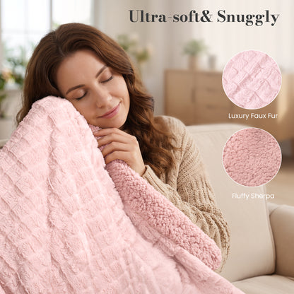 CalFancy Heated Blanket 50" x 72", XL Electric Throw Blanket with 6 Heat Levels, 1-4 Hour Auto-Off Timer, Soft Jacquard PV Fleece & Sherpa, Machine Washable, Pink