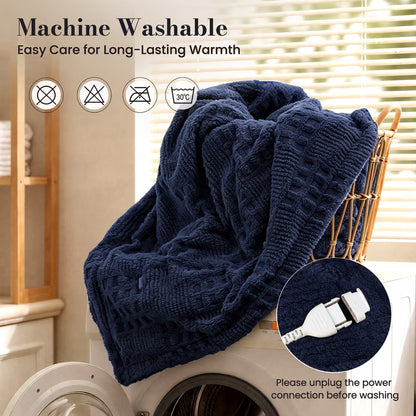 CalFancy Heated Blanket 50"x72", Oversized Electric Blanket with Ultra Soft Taffeta & Sherpa, Waffle Texture Design, 6 Heat Levels, 4H Timer, ETL&FCC Certified, OEKO-TEX Fabric, Navy Blue
