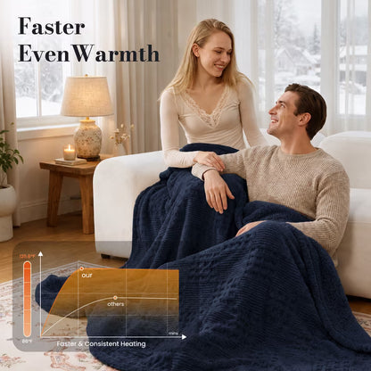 CalFancy Heated Blanket 50"x72", Oversized Electric Blanket with Ultra Soft Taffeta & Sherpa, Waffle Texture Design, 6 Heat Levels, 4H Timer, ETL&FCC Certified, OEKO-TEX Fabric, Navy Blue