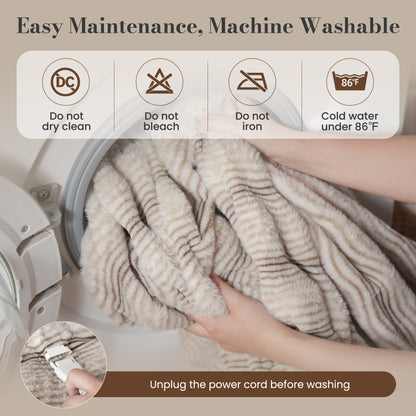 CalFancy Heated Blanket 50"x60", Luxury Faux Fur Electric Blanket with 6 Heat Levels, 1-4H Timer, ETL&FCC Certified, OEKO-TEX Fabric,Fast Heating, Machine Washable, Brown