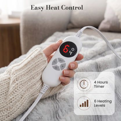 CalFancy Heated Blanket 50"x60", Luxury Faux Fur Electric Blanket with 6 Heat Levels, 1-4H Timer, ETL&FCC Certified, OEKO-TEX Fabric,Fast Heating, Machine Washable, Gray