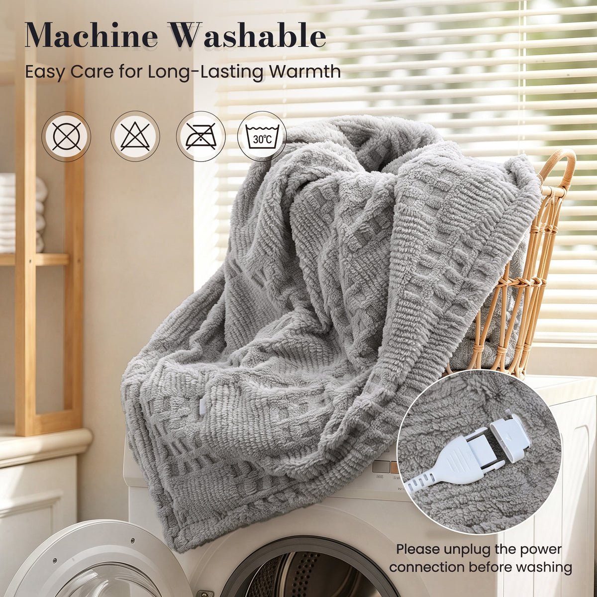 CalFancy Heated Blanket 50" x 72", XL Electric Throw Blanket with 6 Heat Levels, 1-4 Hour Auto-Off Timer, Waffle Taffeta & Sherpa, Machine Washable, Gray