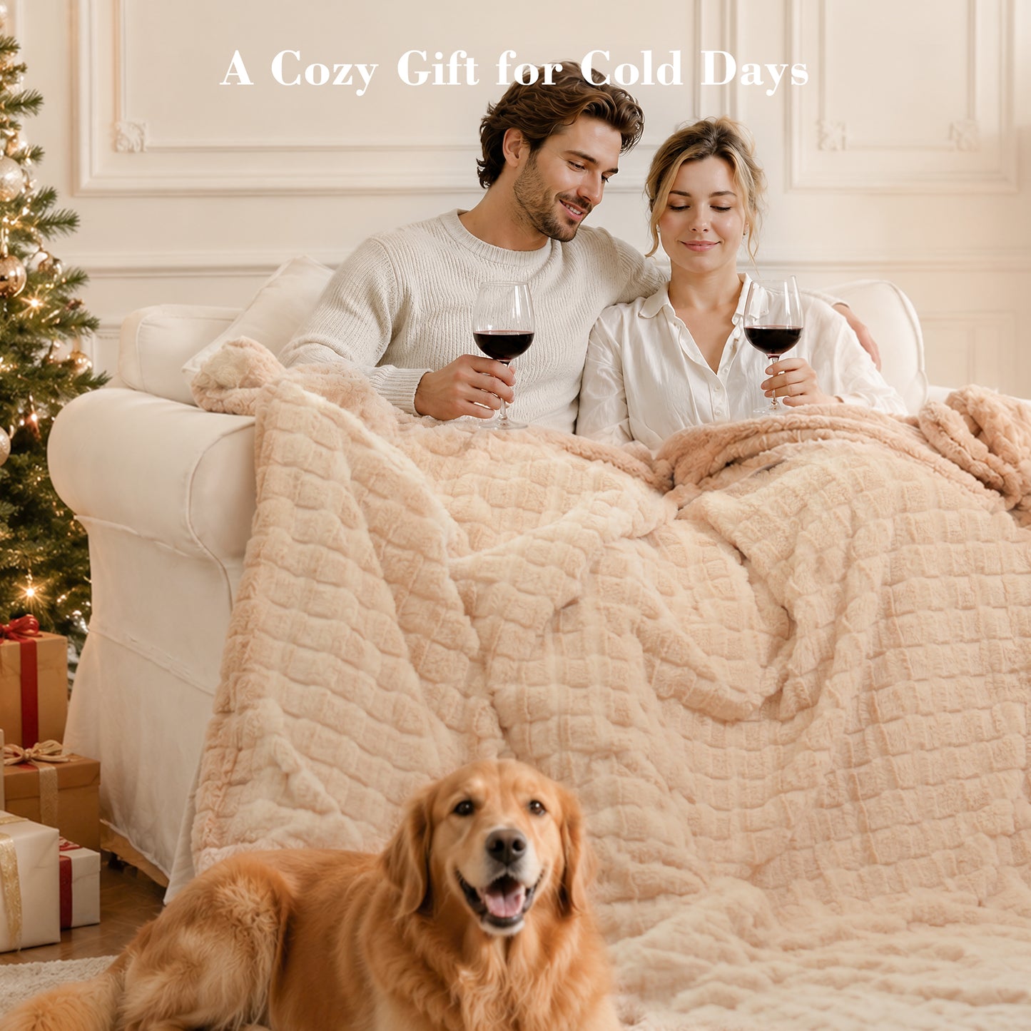 CalFancy Heated Blanket 72" x 84", Soft Faux Fur Full Size Electric Blanket with 6 Heat Settings, 10H Timer, ETL Certified, Machine Washable, Beige