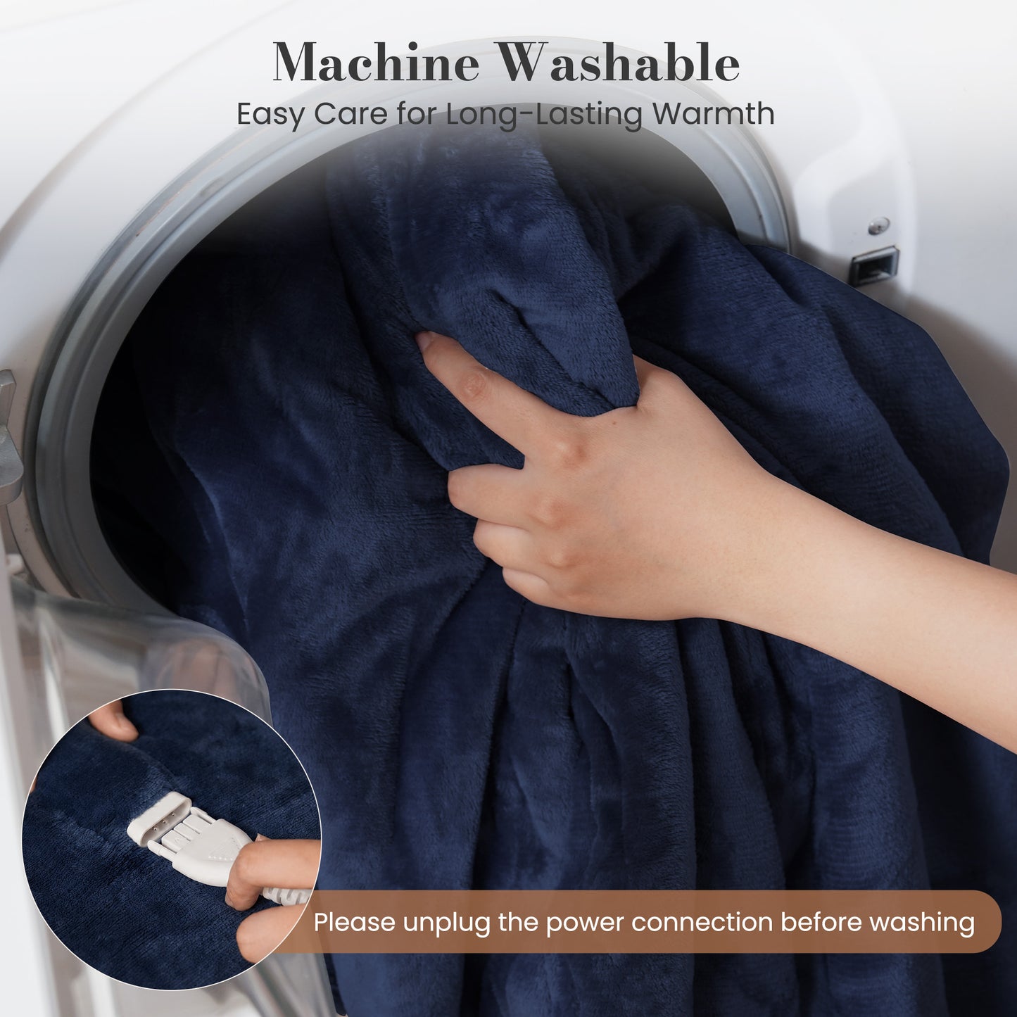 CalFancy Heated Blanket 72" x 84" with 6 Heat Settings, 10H Timer, Flannel and Shu Velveteen Full Size Electric Blanket, Fast Heating, ETL Certified, Machine Washable, Navy Blue