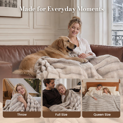 CalFancy Heated Blanket Full Size 72" x 84", Soft Faux Fur Electric Blanket with Fast Heating, 6 Heat Settings, 1-10 Hour Timer, ETL & FCC Certified, OEKO-TEX Fabric, Brown
