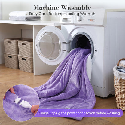 Calfancy Heated Blanket 50"×72", Oversized Electric Blanket with 6 Heat Levels, 4H Timer, ETL & FCC Certified, Fast Heating, OEKO-TEX Fabric, Purple