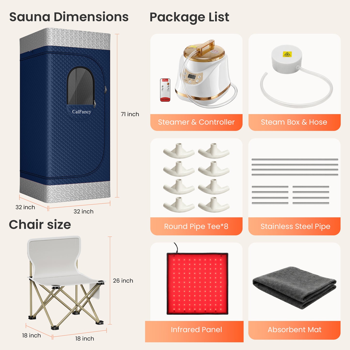 CalFancy Portable Infrared Sauna Box with 1500W / 3L Steamer, Waterproof Red Light Panel, Home Steam Sauna Tent with Timer, 3 Mins Easy Assembly, Blue & Gray