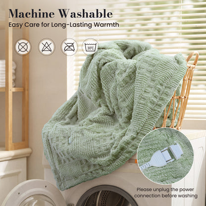 CalFancy Heated Blanket 50" x 72", XL Electric Throw Blanket with 6 Heat Levels, 1-4 Hour Auto-Off Timer, Waffle Taffeta & Sherpa, Machine Washable, Sage Green